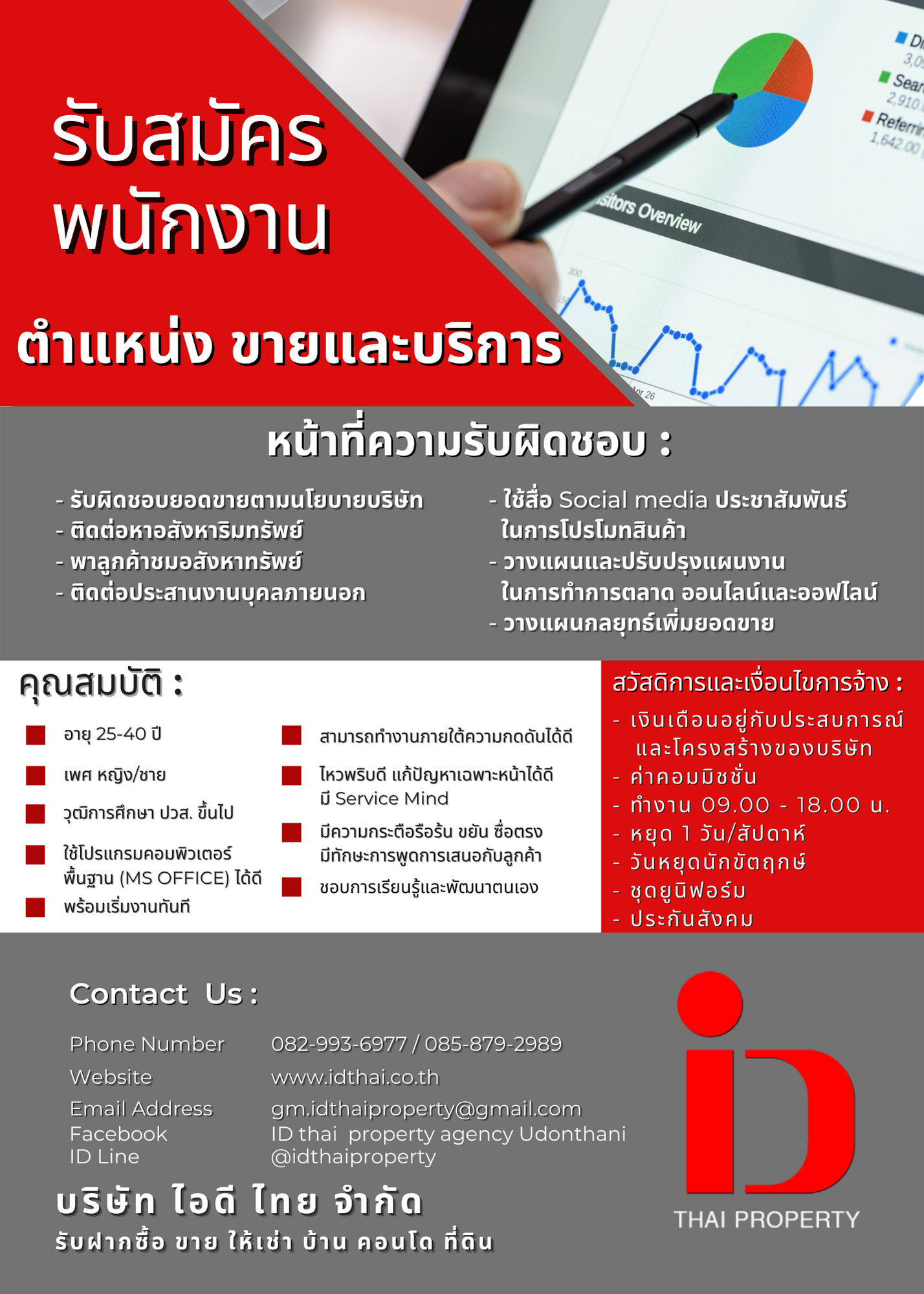 บริษัท ไอดี ไทย จำกัด รับสมัครพนักงาน ตำแหน่ง ขายและบริการ