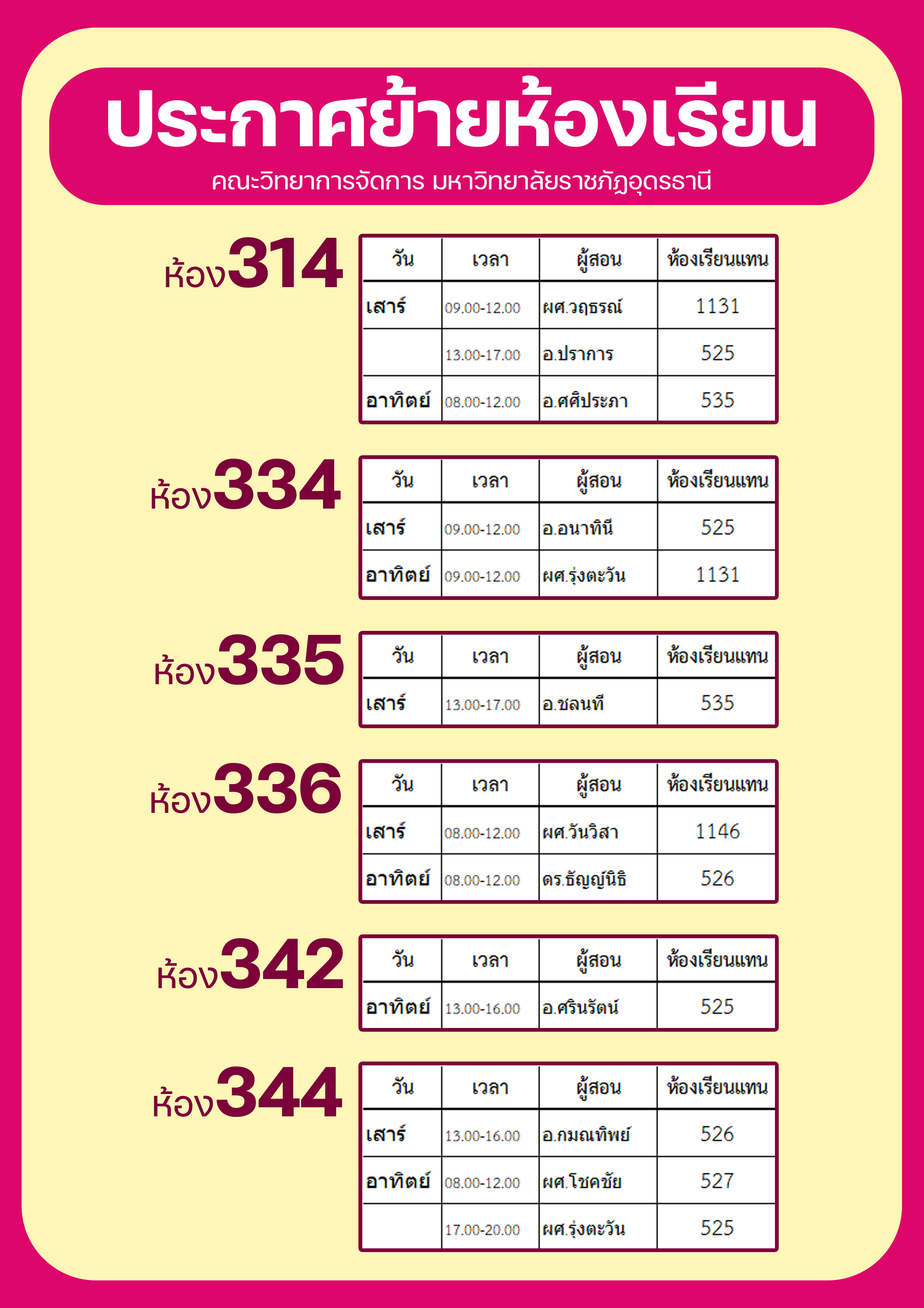ประกาศ ย้ายห้องเรียนชั่วคราวระหว่างปรับปรุงระบบไฟฟ้า